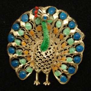 Peacock Pin Vintage Sterling Silver Alice Caviness Bird Brooch  