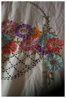 Vintage 1940s Flower Basket Embroidered Bedspread CUTE  