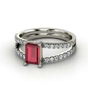    Samantha Ring, Emerald Cut Ruby Platinum Ring with Diamond Jewelry