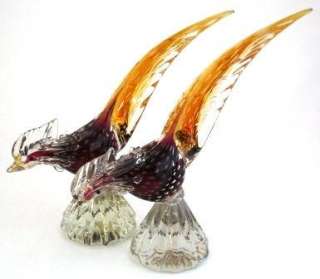 Murano Art Glass Pheasant Pair Bullicante Sommerso  