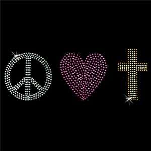  Iron on Hot Fix Rhinestone Motif Design Peace Love Cross 