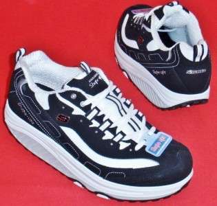   SKECHERS SHAPE UPS METABOLIZE Black/White Leather Sneakers Shoes 7.5