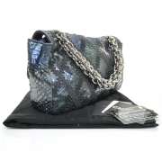 CHANEL Python Crochet JUMBO Flap Bag Purse Blue SHW CC  