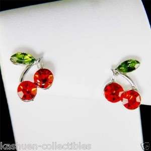 Swarovski Crystal fruit ~HOT Red CHERRY stud Earrings  