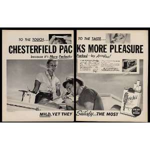  1956 Chesterfield Cigarette Couple Paint Boat 2 Page Print 
