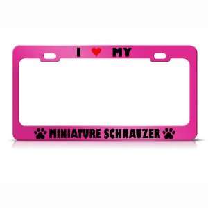 Miniature Schnauzer Paw Love Heart Pet Dog Metal license plate frame 