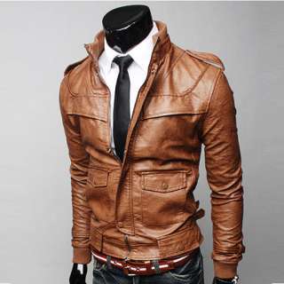 Mens Leather Jackets,Korea Style Casual Slim Fit Dandy Leather jumper 