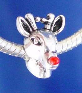   RED NOSED REINDEER CHRISTMAS SANTA SLEIGH Silver European Charm Bead