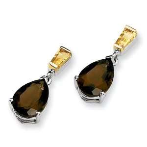  Smokey Quartz And Citrine Earrings in Sterling Silver 