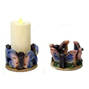  Ceramic Pottery Butterfly Pillar Candle Holder   Set of 2 