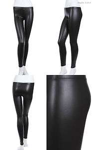 Solid Faux Leather Leggings Full Length Long Tights Skinny Pants 