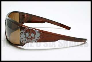 TATTOO Design Skull Sunglasses Biker Skater BROWN  