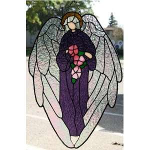  Custom Hand Crafted Stained Glass Angel with Roses 