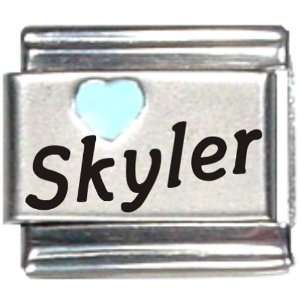  Skyler Light Blue Heart Laser Name Italian Charm Link 