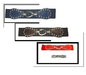 Womens WIDE Studded Leather Stretch CINCH BELT Ladies  