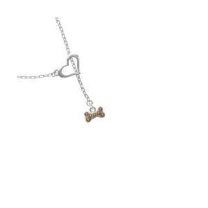   Crystal Dog Bone   Silver Plated Heart Lariat Charm Neck Jewelry