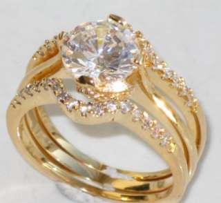 R014 3 PCS ROUND SIMULATED DIAMOND RING wedding BAND SET 18KT yellow 