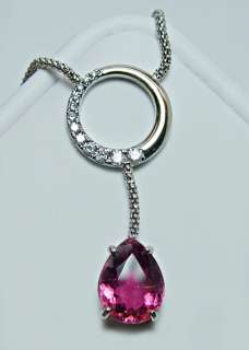 18K/14K White Gold 4ct Pink Tourmaline Diamond Necklace  