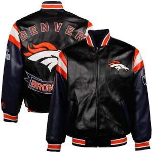   Broncos Black Pleather Varsity Full Zip Jacket