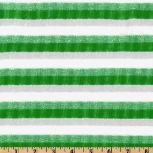   Wide Stretch Pointelle Knit Stripes Green/Silver Fabric By The Yard