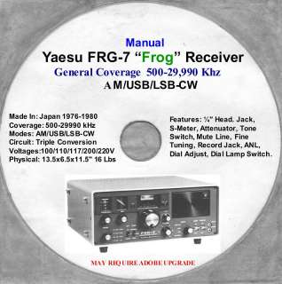 YAESU FRG7 Shortwave AM/USB/LSB CW Receiver Manual Disc  