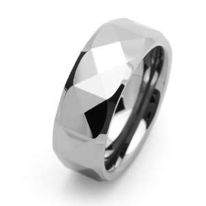  8MM Comfort Fit Tungsten Wedding Band Faceted Domed Ring 