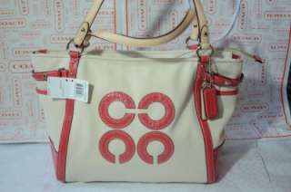 NWT Coach 16756 Signature Natalie canvas tote red purse fast shipping 