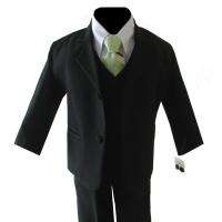 Boy Black Formal Suit W/Lime Green Tie Choice of Size  