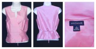 Ann Taylor Pink 100% Silk Shantung Sleeveless Lined Wrap Top Sz 4 