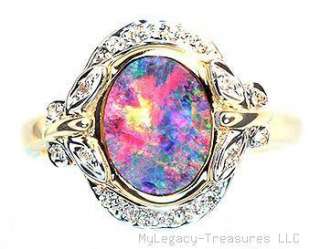 harlequin black opal 16 diamonds 14k ring floral colors