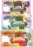 Seychelles, SET, 25;50;100 rupees (1989) P 33;34;35 UNC  