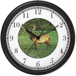 Elk in Velvet Antlers Wall Clock by WatchBuddy Timepieces (Slate Blue 