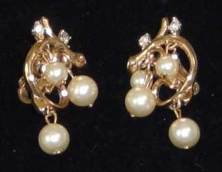 Vintage Crown TRIFARI Pearl Drops & Rhinestone Choker Necklace 
