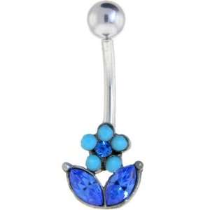    Petite Turquoise Pansy Sapphire Blue Gem Belly Ring Jewelry