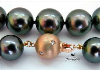 HS Tahitian South Sea Cultured Pearl 10.35 X 12.6mm Necklace, 18KYG w 