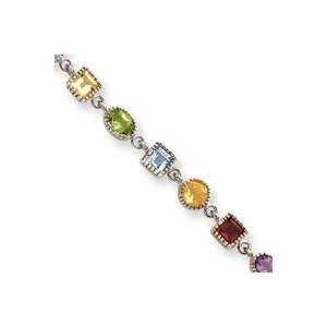    Sterling Silver Rainbow Semi Precious Stone Bracelet Jewelry