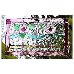  Pink Roses Stained Glass Suncatcher   10 x 14 1/2