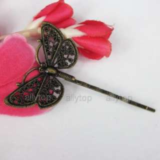 805 Antique Bronze Butterfly Bobby Hairpin 22x43mm 10x  