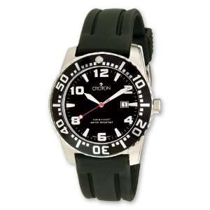  Croton Mens Stainless Steel Black Dial Silicone Band 