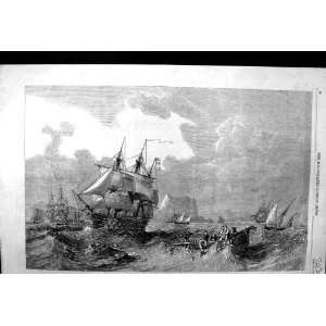  1857 CARMICHAEL WAR SHIPS SEA BOATS ANTIQUE PRINT