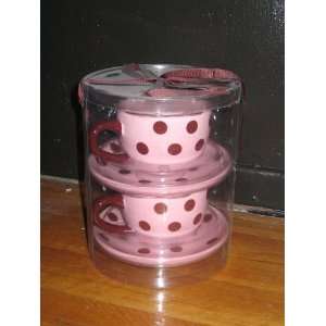    Pink and Brown Polka Dotted Coffee Cup with Saucer 