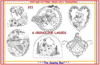 221   6 New Crinoline lady embroidery transfer patterns NEW  
