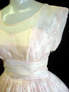 Vtg 50s Blush of Pink Organdy Eyelet xs Party Dress  