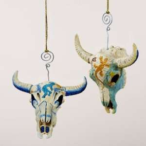   of 12 Southwestern Style Painted Steer Skull Christmas Ornaments 4