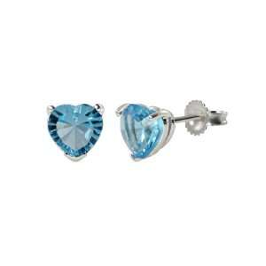 Sterling Silver 6mm Concave Cut Heart Shape Swiss Blue Topaz Earrings 