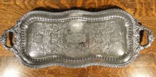 Vintage Engraved Silverplate Footed TRAY 30 x 12 Cut Out Border 