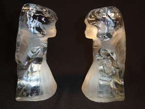 Vintage VIKING GLASS Clear Crystal KISSING Cherub ANGELS Pair of 
