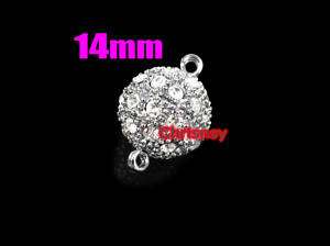 14mm Open Crystal Ball Magnetic Clasp Silver Plated 4x  