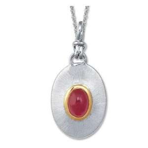  18k Yellow Gold Sterling Silver July/ Created Ruby Disk 