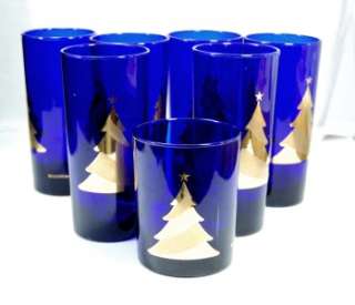 Lot 7 Culver Cobalt 14oz Christmas Tree Tumbler Glasses  
